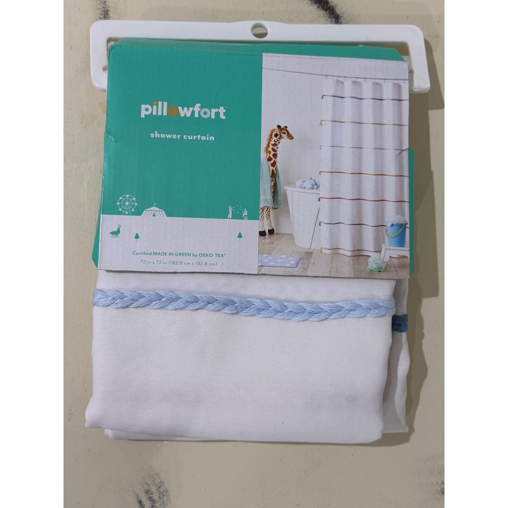 Pillowfort Kids Shower Curtain White with Multi Color Braided Trim Tassels 72x72